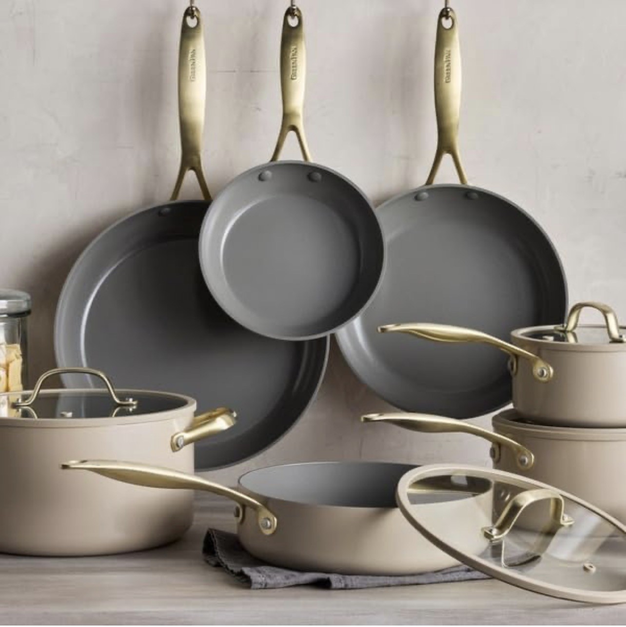 GreenPan Jewel Pro 11-Piece Cookware Set Hard Anodized Nonstick Taupe