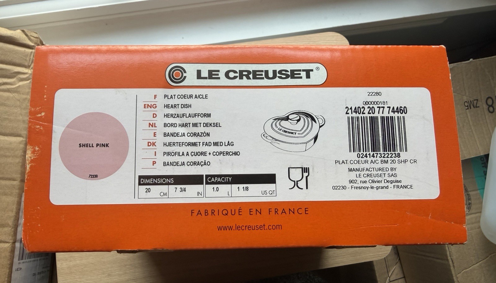 Le Creuset Heart Dish Cast Iron Casserole w/ Lid Shell Pink 20cm 1.0L