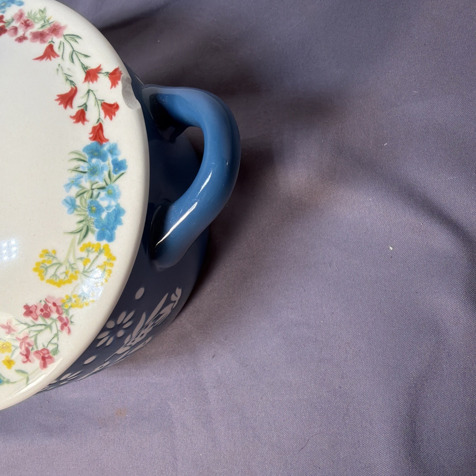 Pioneer Woman Blue & White Fancy Flourish Mini Cocotte w/Lid 16 oz 4.5” See Pics