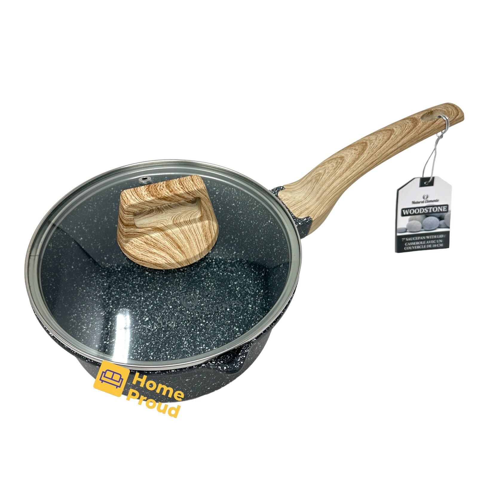 WOODSTONE Premium Saucepan Casserole Nonstick 7 Inch With Lid Natural Elements