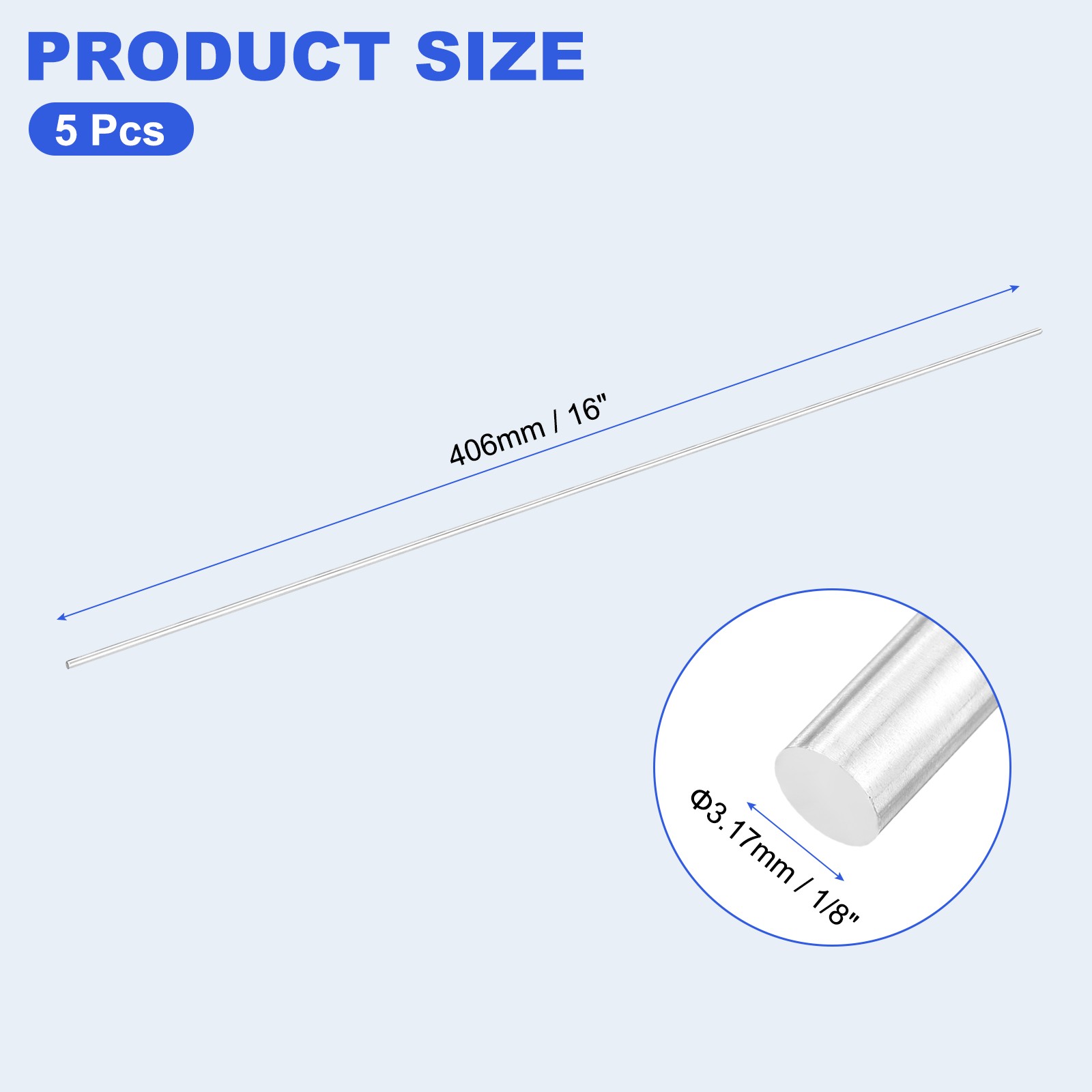 5pcs 304 Stainless Steel Round Shafts, 1/8″ x 16″ for DIY