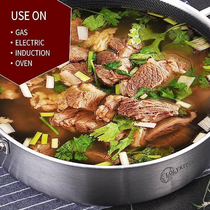 6 QT Large Skillet with Lid, 12 Inch Nonstick Deep Frying Pan, Tri-Ply Stainl…