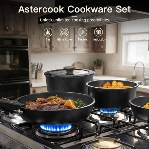 Pots and Pans Set Non Stick, 21 Pcs Ceramic Cookware Set with Detachable Handles