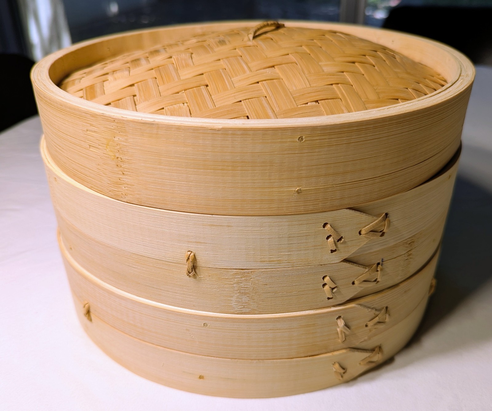 NEVER USED Large 10″ BAMBOO STEAMER BASKETS Asian Dumpling Dim Sum 2 TIERS & LID