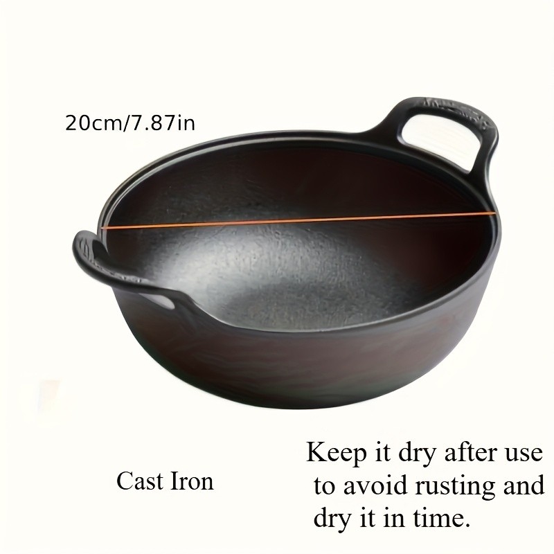 Cast Iron Wok with Handles, Pre-seasoned Cast Iron Grilling Wok, Use in the Oven