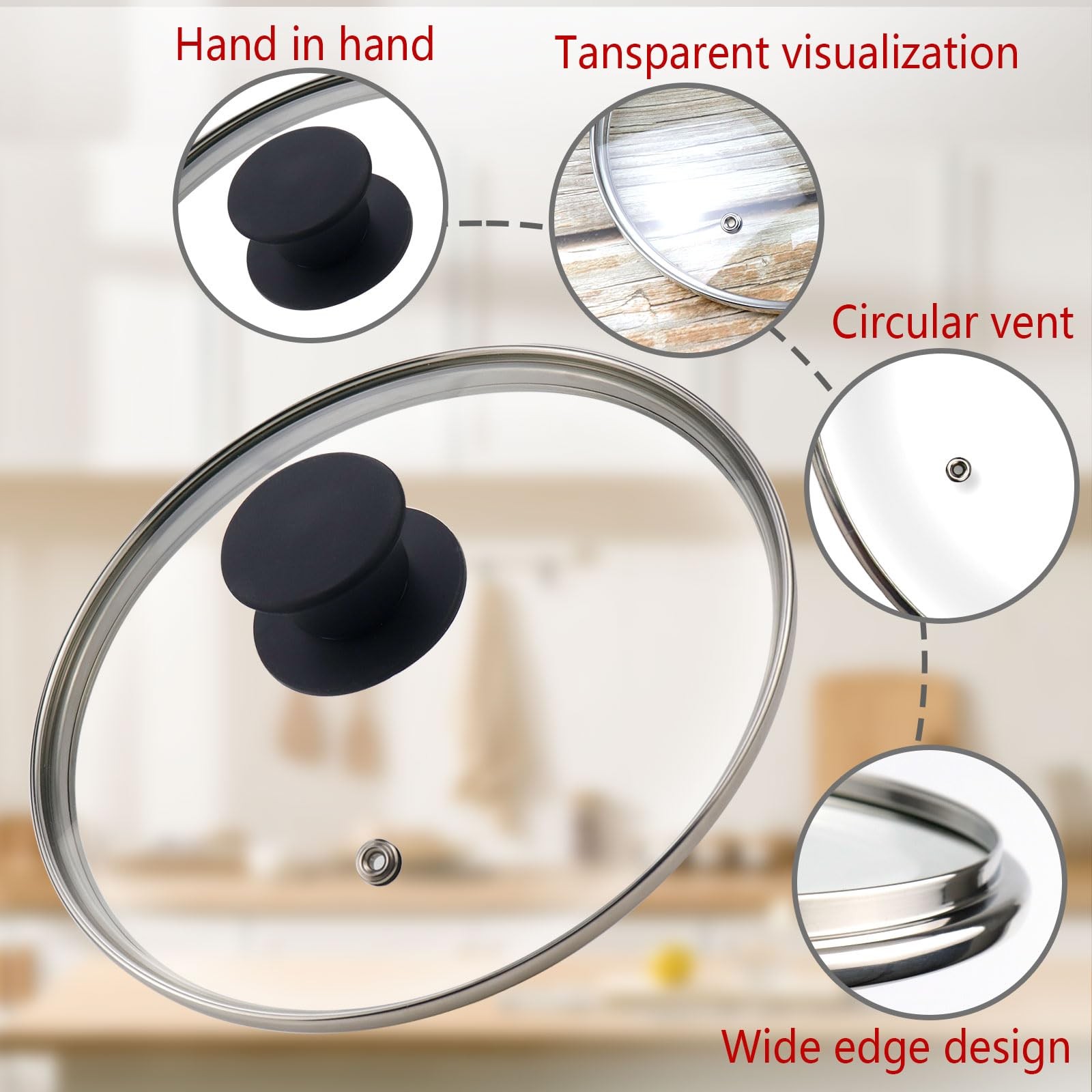 Universal Lid for Pots, Pans and Skillets, 9inch /23cm Clear Glass Pot Lid wi…