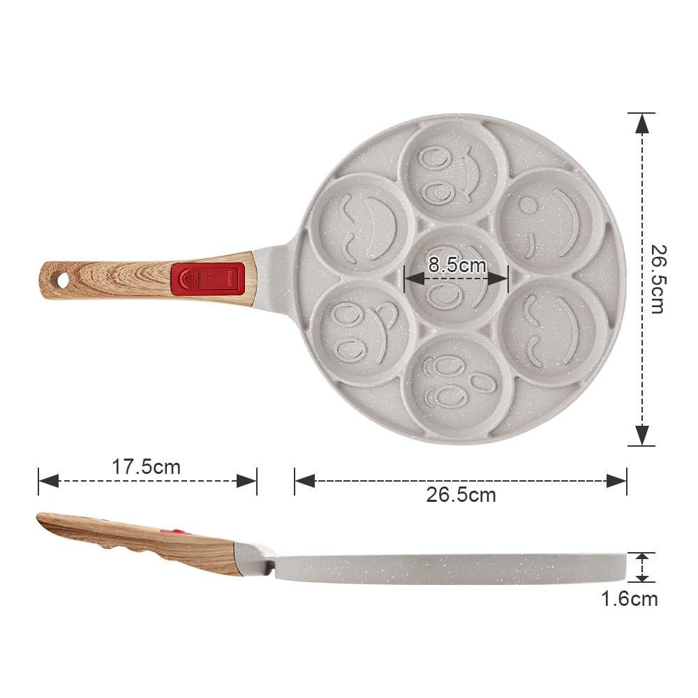 1 PC 7 Holes Non Stick Mini Pancake Crepe Pan Detachable Handle Mold White