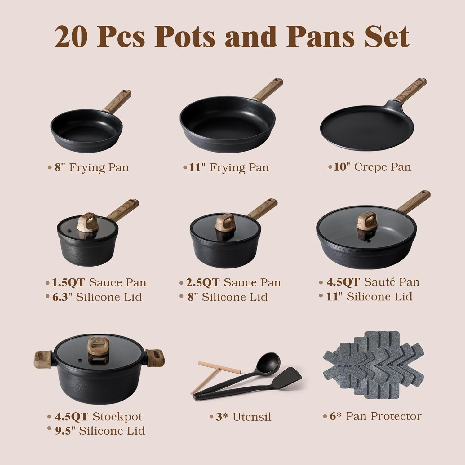 20-Piece Nonstick Cookware Set, Induction & Dishwasher Safe, PFOA Free