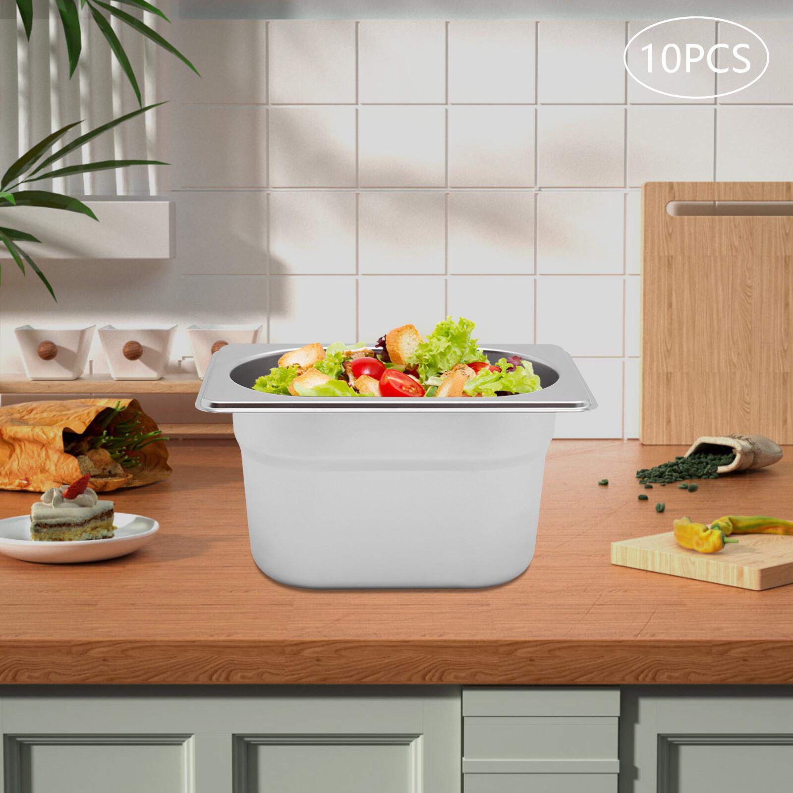 10 pcs Commercial Stainless Steel Steam Table Pan, Stainless Steel Pan, Catering