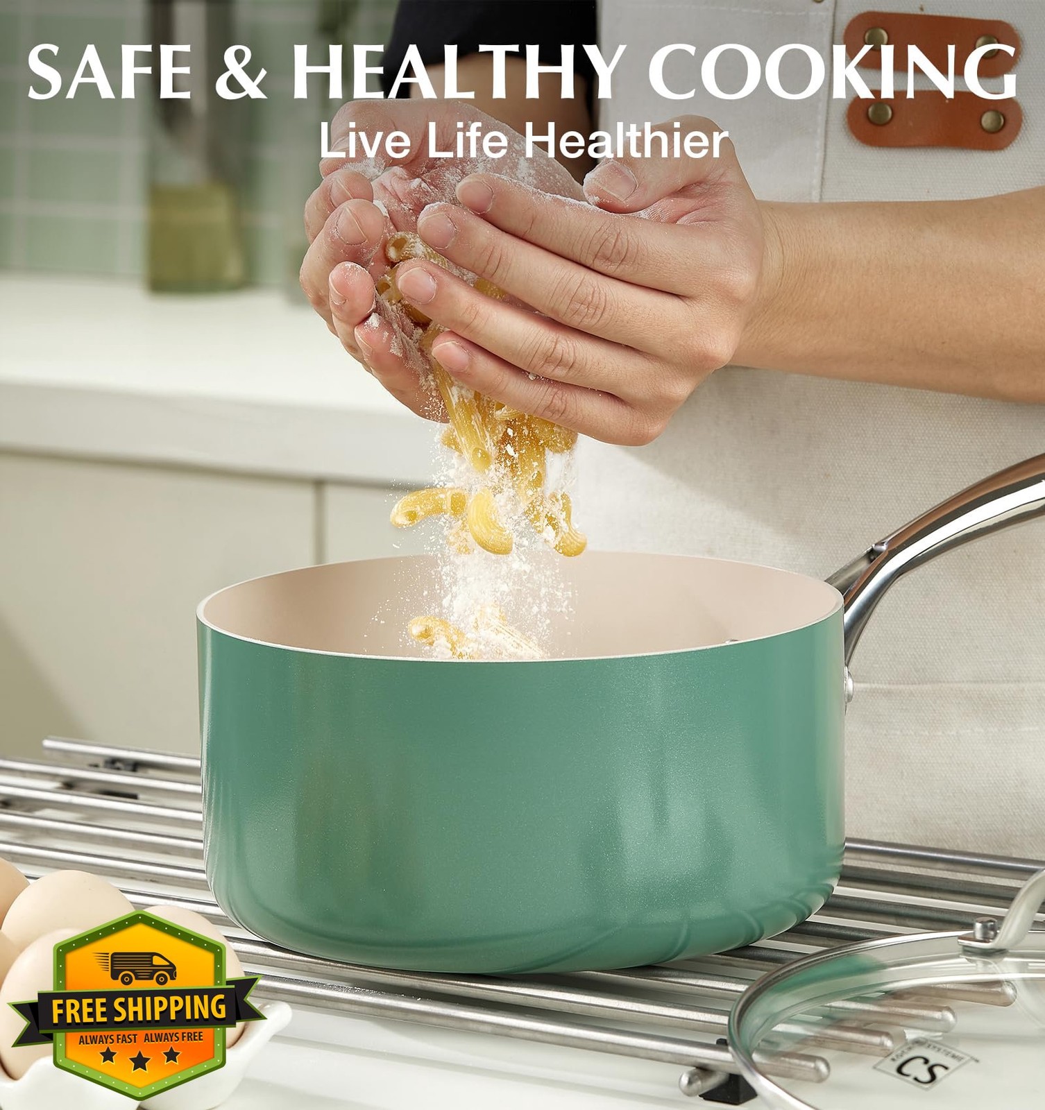 KOCH SYSTEME 6pc Nonstick Ceramic Sauce Pan Set 1-3QT Green Induction