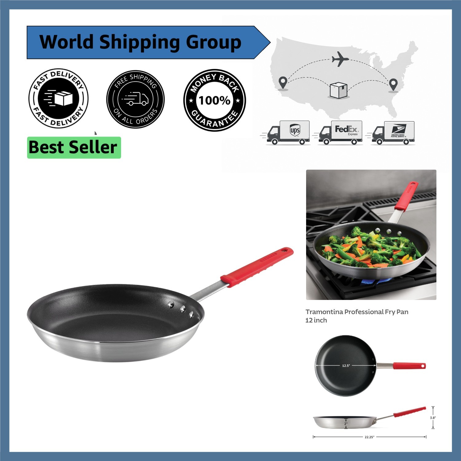 Versatile 12-Inch Professional Fry Pan – NSF Certified, Nonstick, Made in Brazil
