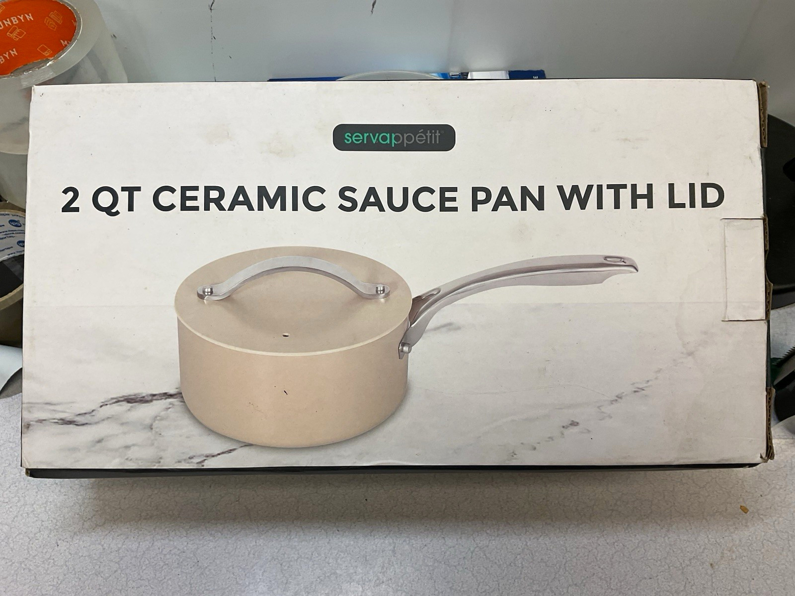 servappetit 2 Qt Ceramic Saucepan w/ Lid Beige/Silver Round 2-Piece