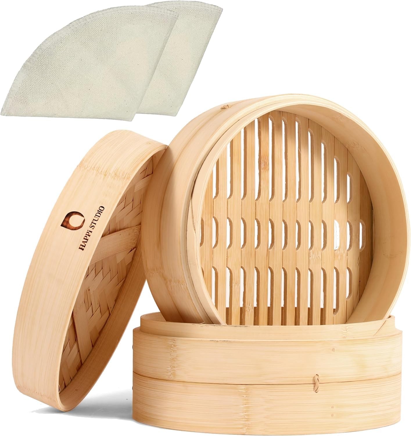 Bamboo Steamer Basket 10-Inch, 2-Tier Dumpling Steamer Cooking | Incl. Silicone