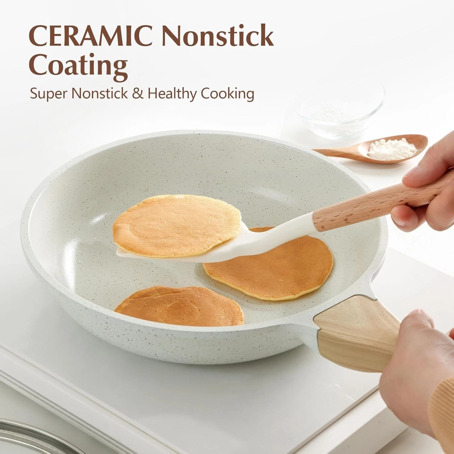 Nonstick Ceramic Frying Pan with Lid 8/9.5/10/11/12.5 Inch Omelet Pan Skillet..,