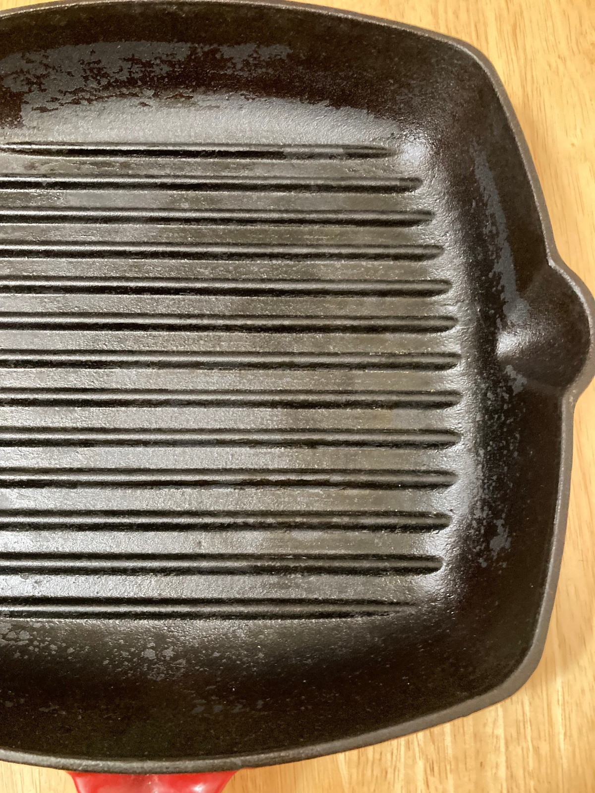RED Enamel Cast Iron Square 11″ Skillet Ribbed Grilling Pan