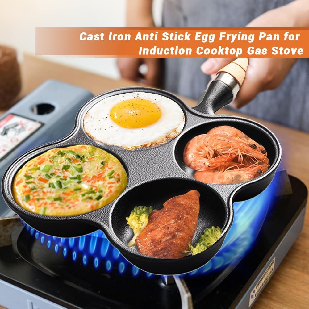 4 Cup Eggs Pan, Cast Iron Fried Egg Pan Pancake Pan Burger Omelet Cooker Grid…