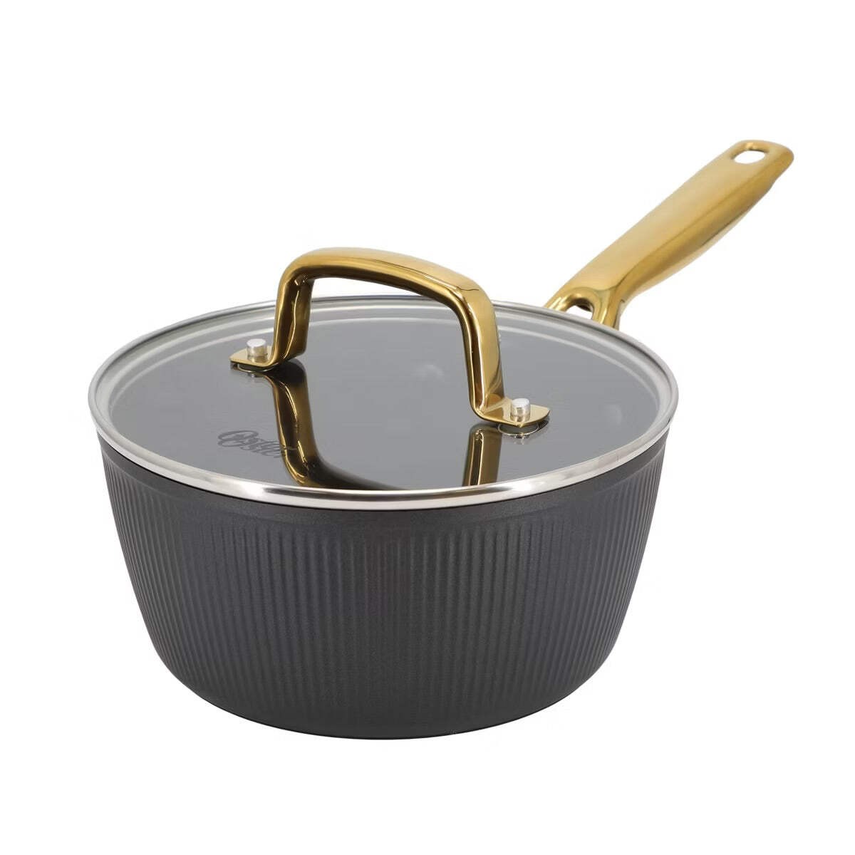 Oster Abbottsford 2.5 Quart Black & Gold Nonstick Aluminum Saucepan w Glass Lid