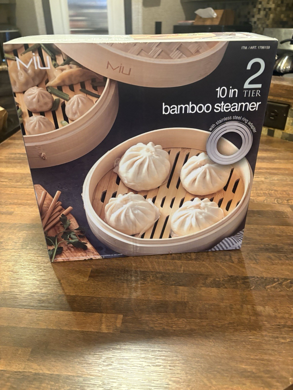 MIU 10 in 2-Tier Bamboo Steamer with Lid & Stainless Steel Ring Adapter