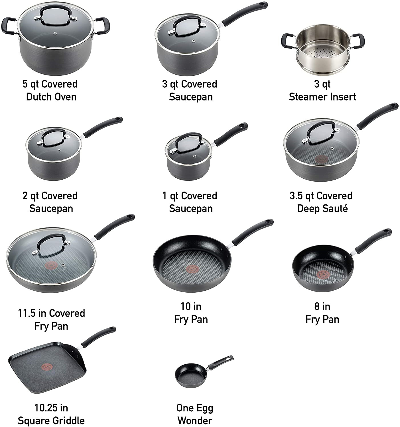 T-fal Ultimate Hard Anodized Nonstick 17 Piece Cookware Set, Black