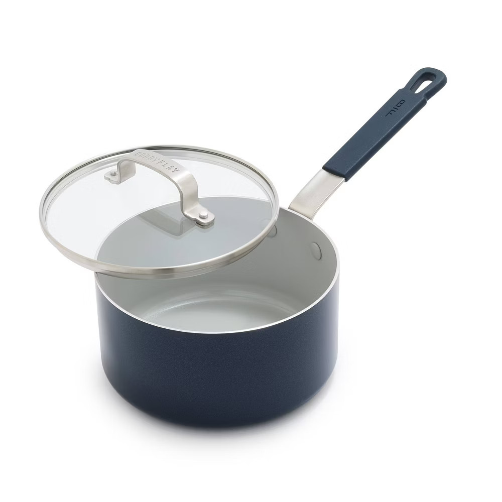 Bobby Flay Aluminum Ceramic Fry Pan 400F 2.5QT Oxford Blue 2.54qt Sauce