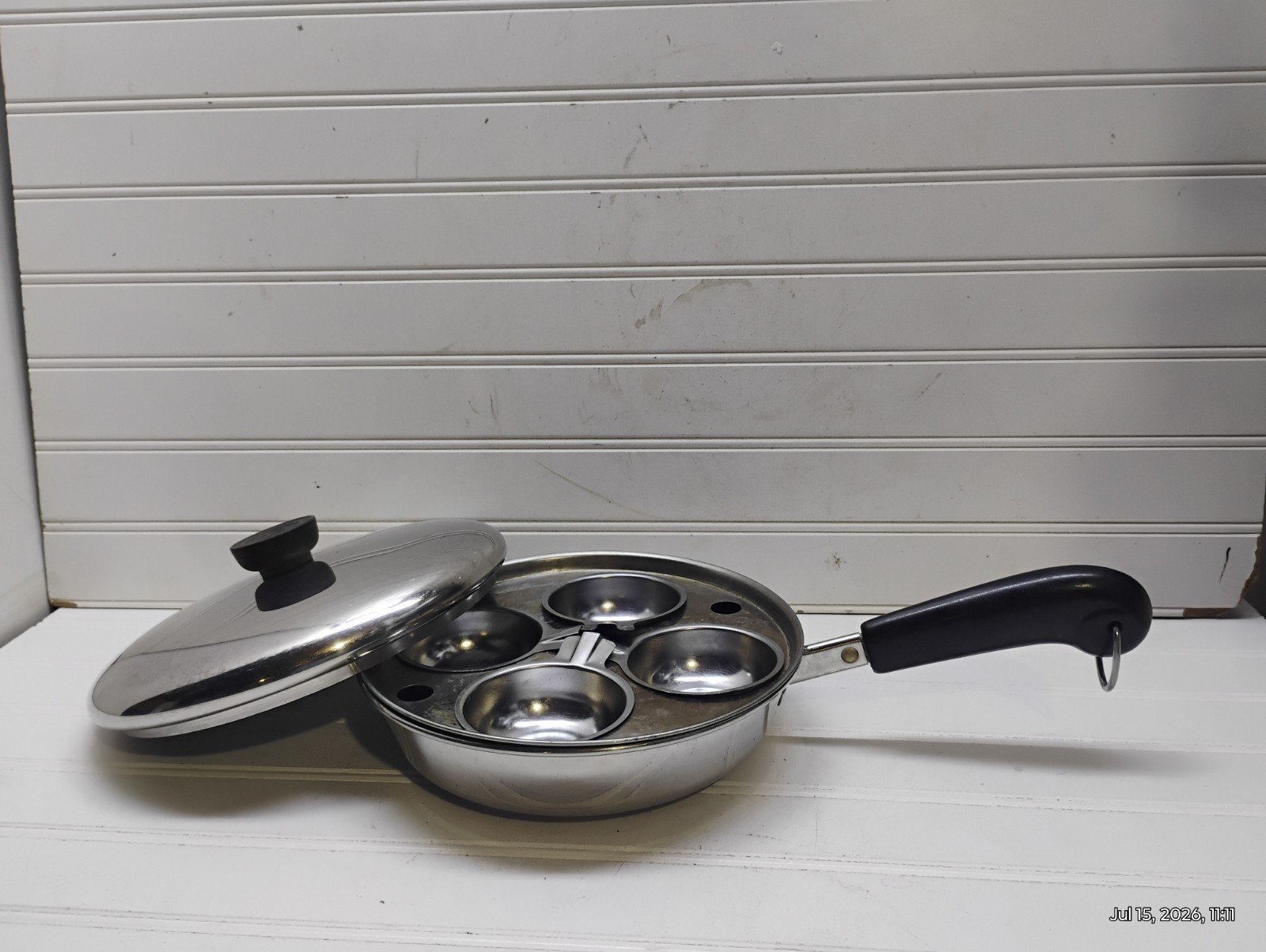 Revere Ware 8″ Skillet Tri-Clad Stainless 4 Cup Egg Poacher Insert Ring & Lid
