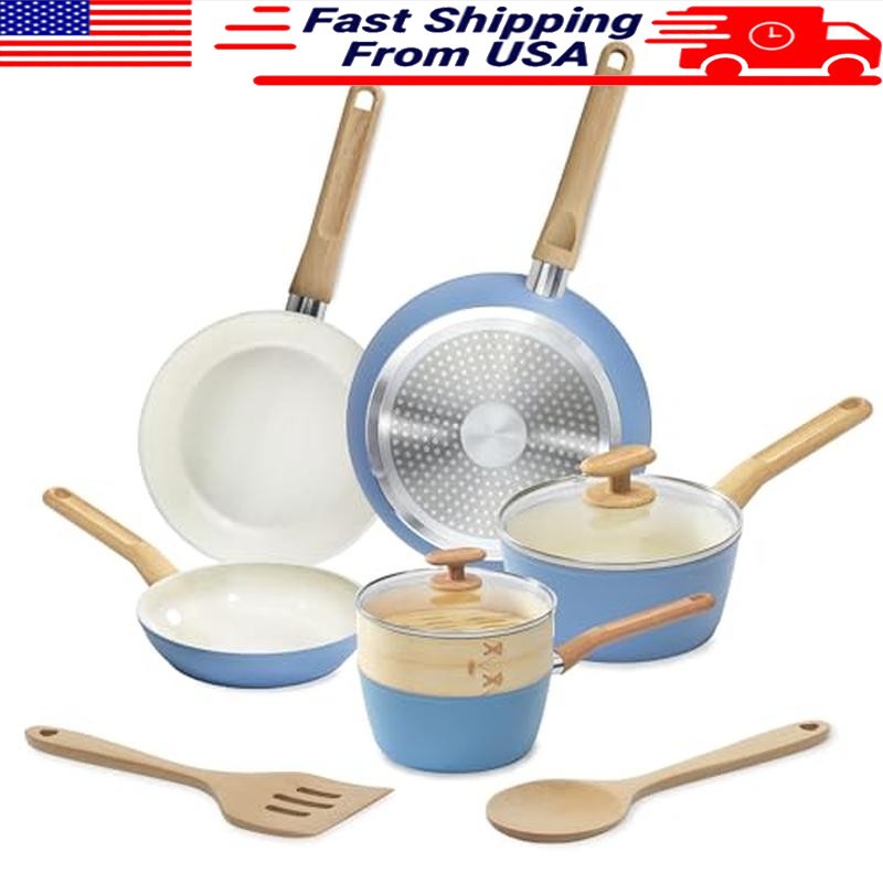 10-Piece Healthy Ceramic Titanium-Infused Cookware Set Kitchen Pots & Pans Set