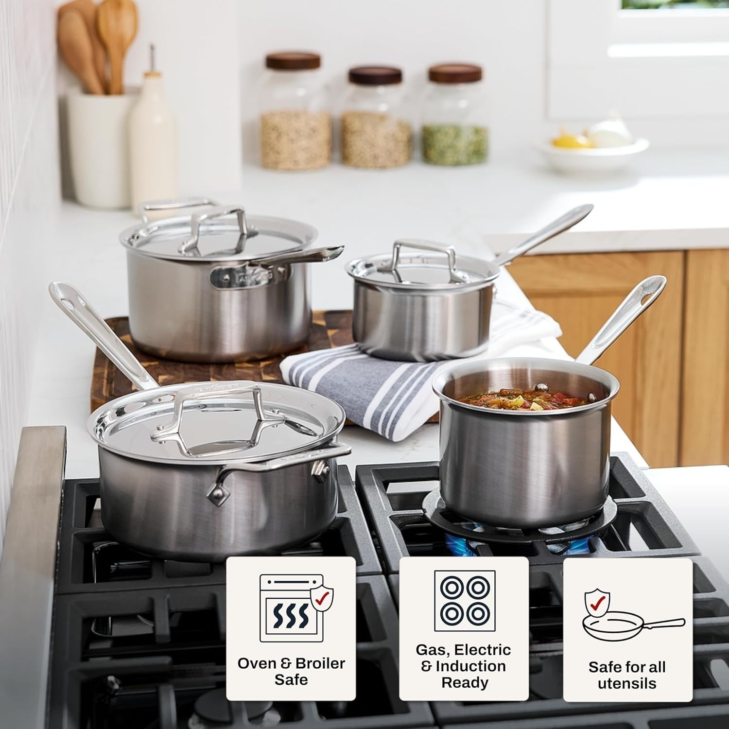 Durable 3 Quart 5-Ply Stainless Steel Saucepan, Induction & Broiler Safe