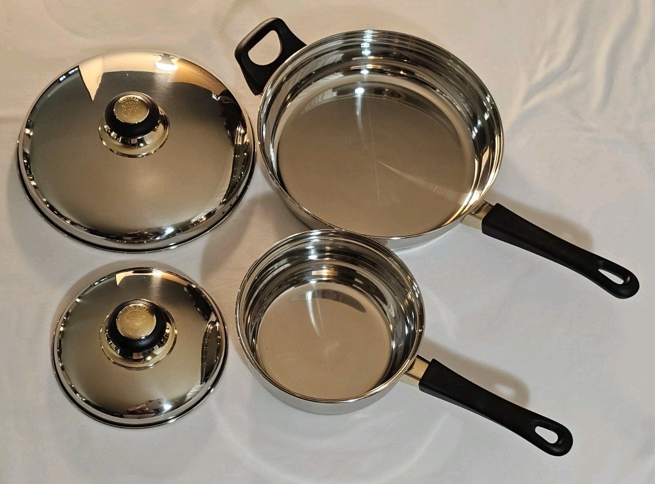 Vtg Cook Well High-quality Stainless Steel Pots & Pans W/Gold Plating -Set Of 11