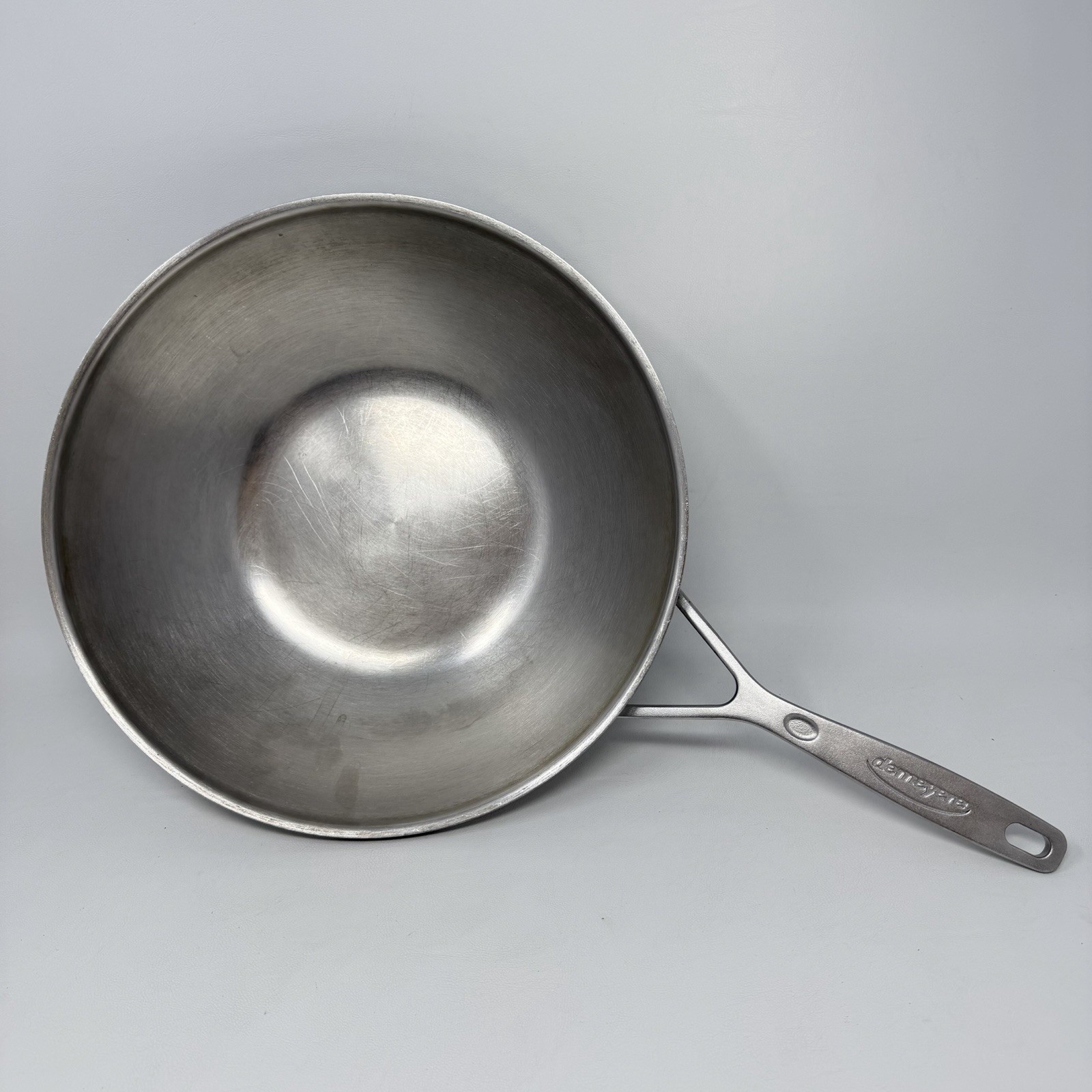 Demeyere Industry 5 Wok 18/10 Stainless Steel 12” Flat Bottom Induction Cooking