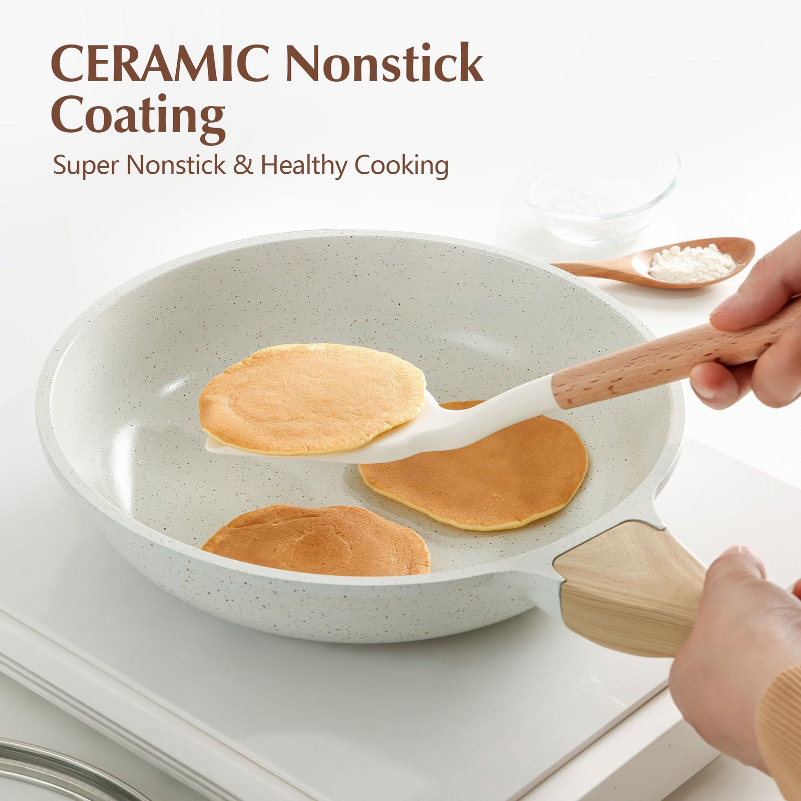 12.5 Inch Nonstick Ceramic Frying Pan With Lid Induction Compatible Kitchen S…