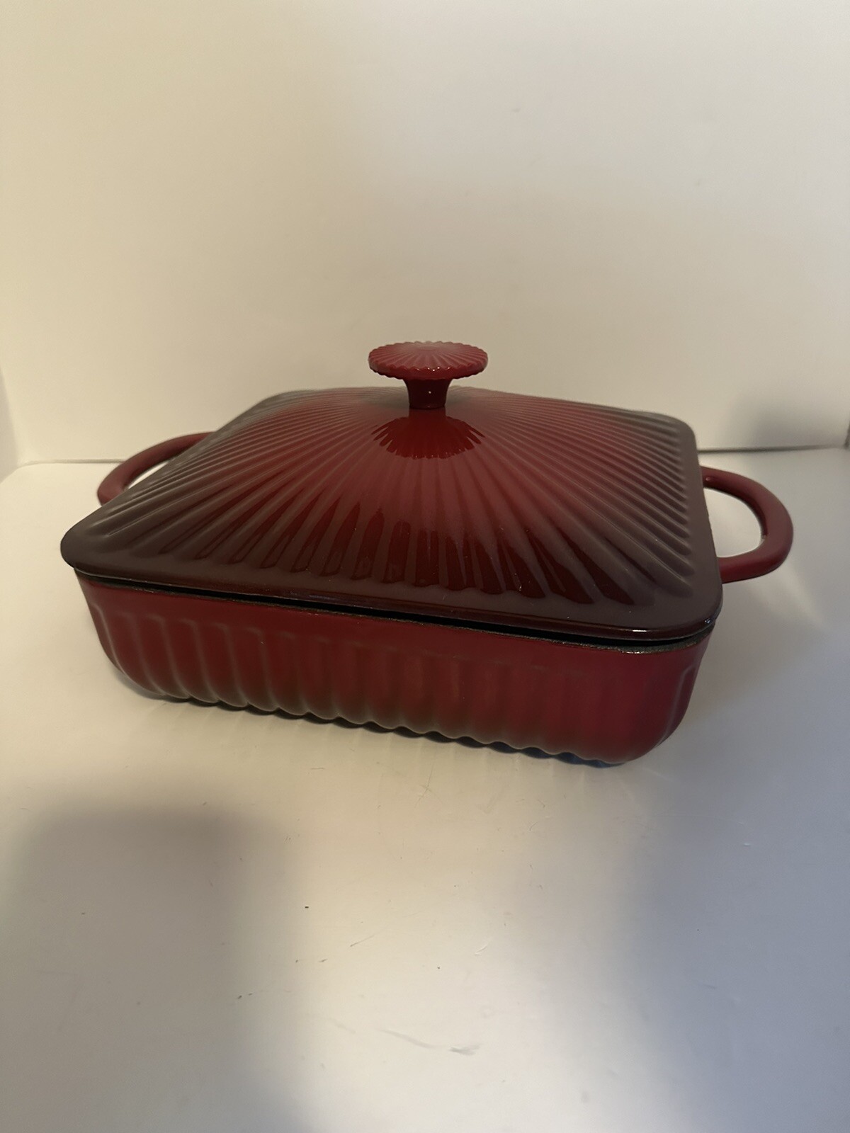 Technique 9.5″ Square Cast Iron covered Pan With Lid Red Enameled