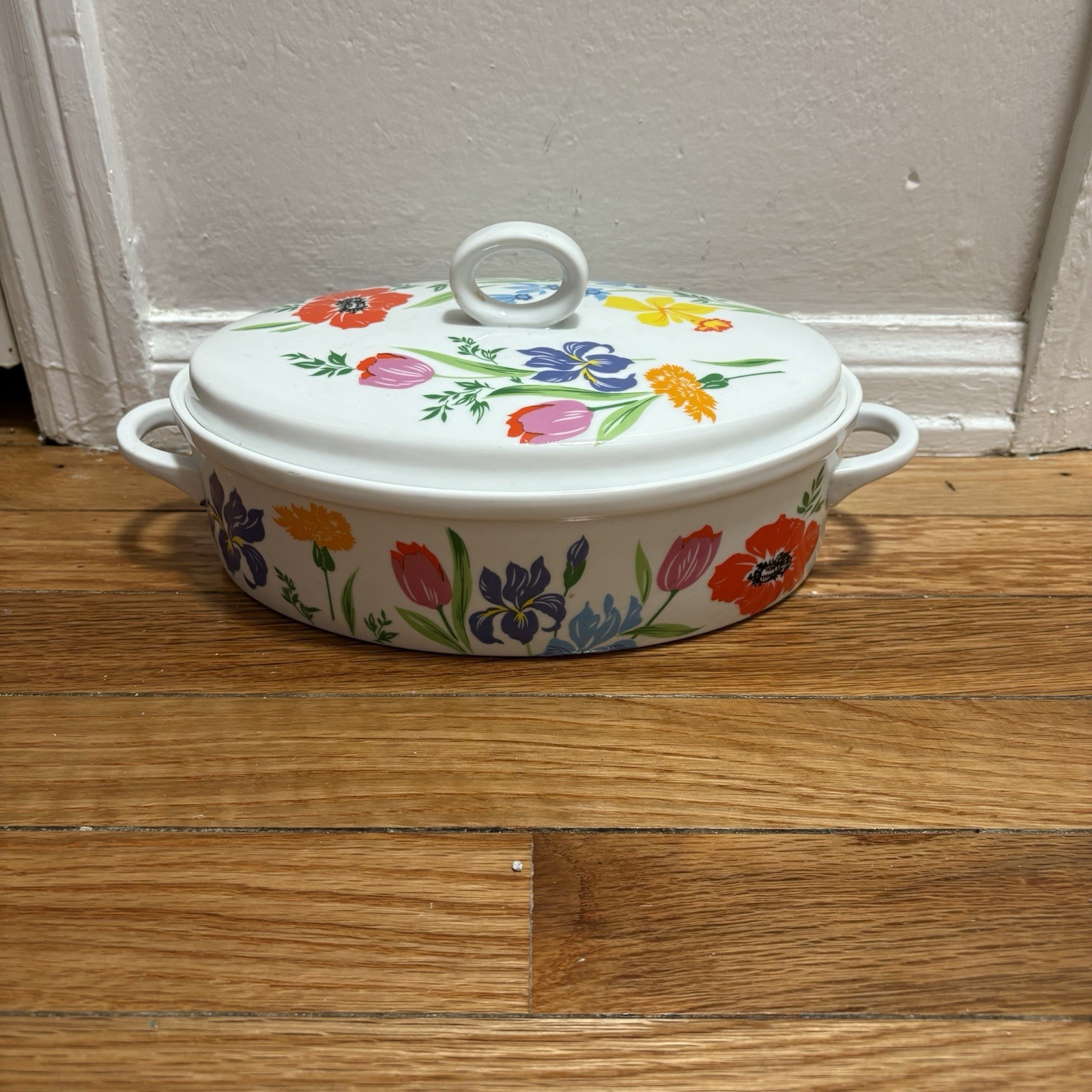 VTG 11″ Primavera Taste Seller Sigma Ovenware Oval Casserole w Lid Japan Flowers