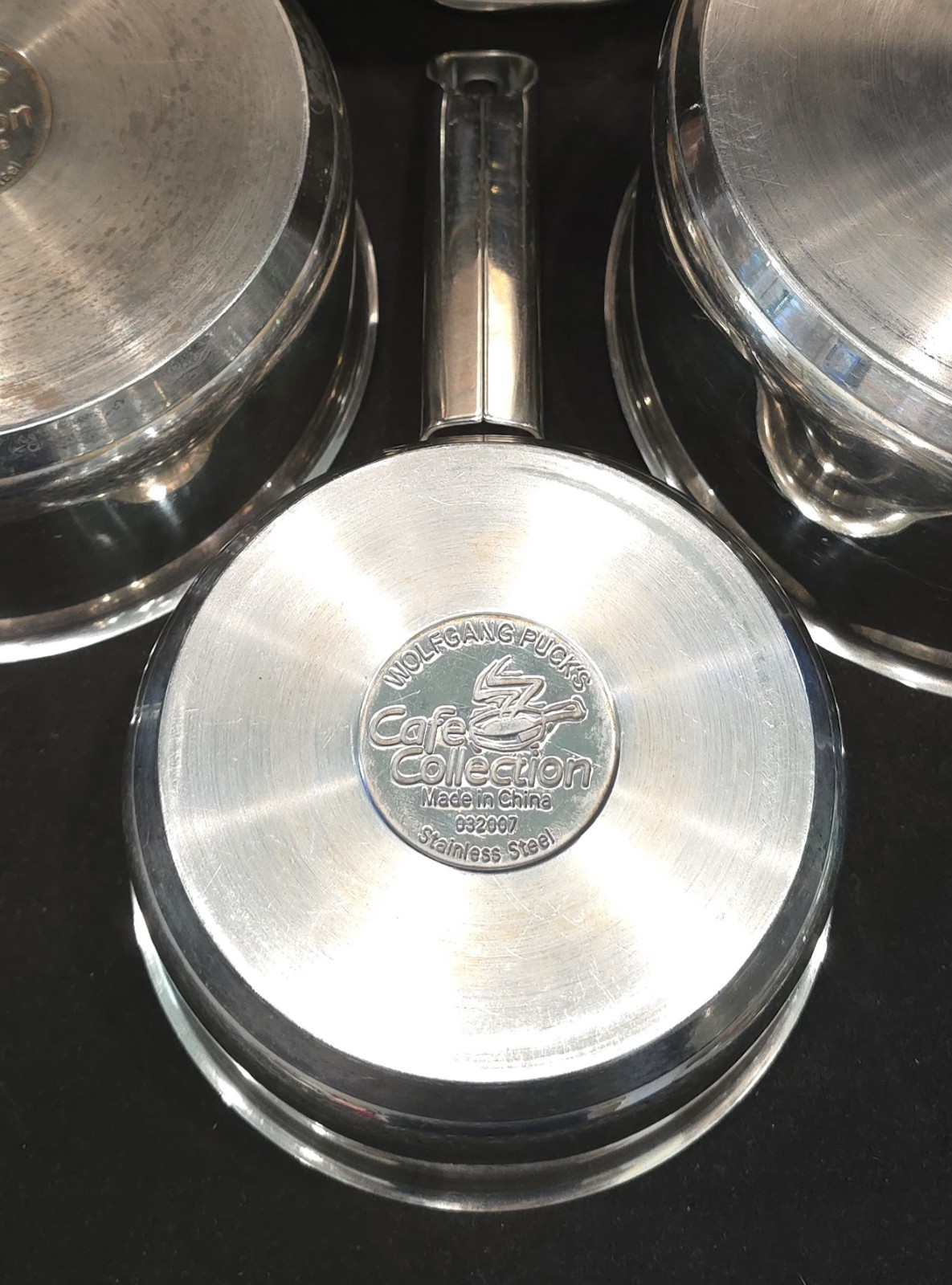 Wolfgang Puck Cafe Collection 8 piece set 18/10 Stainless Cookware Set EUC