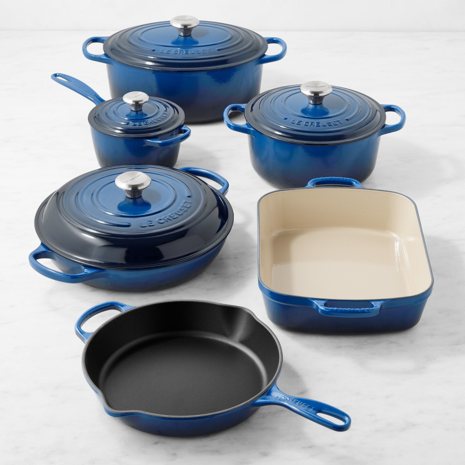 Le Creuset Signature Enameled Cast Iron 10-Piece Cookware Set, Lapise, Free