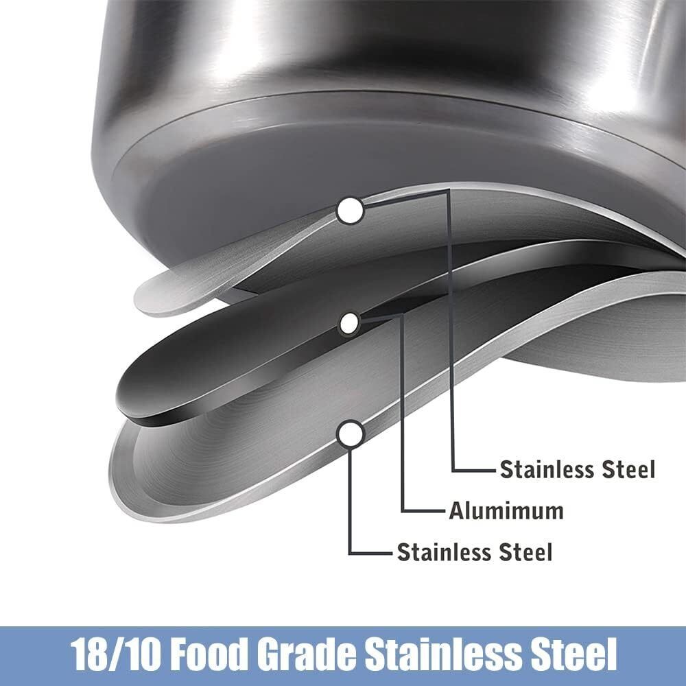 Stainless Steel Pots & Pans Set 6 Pcs Nonstick Kitchen Induction Cookware Silver