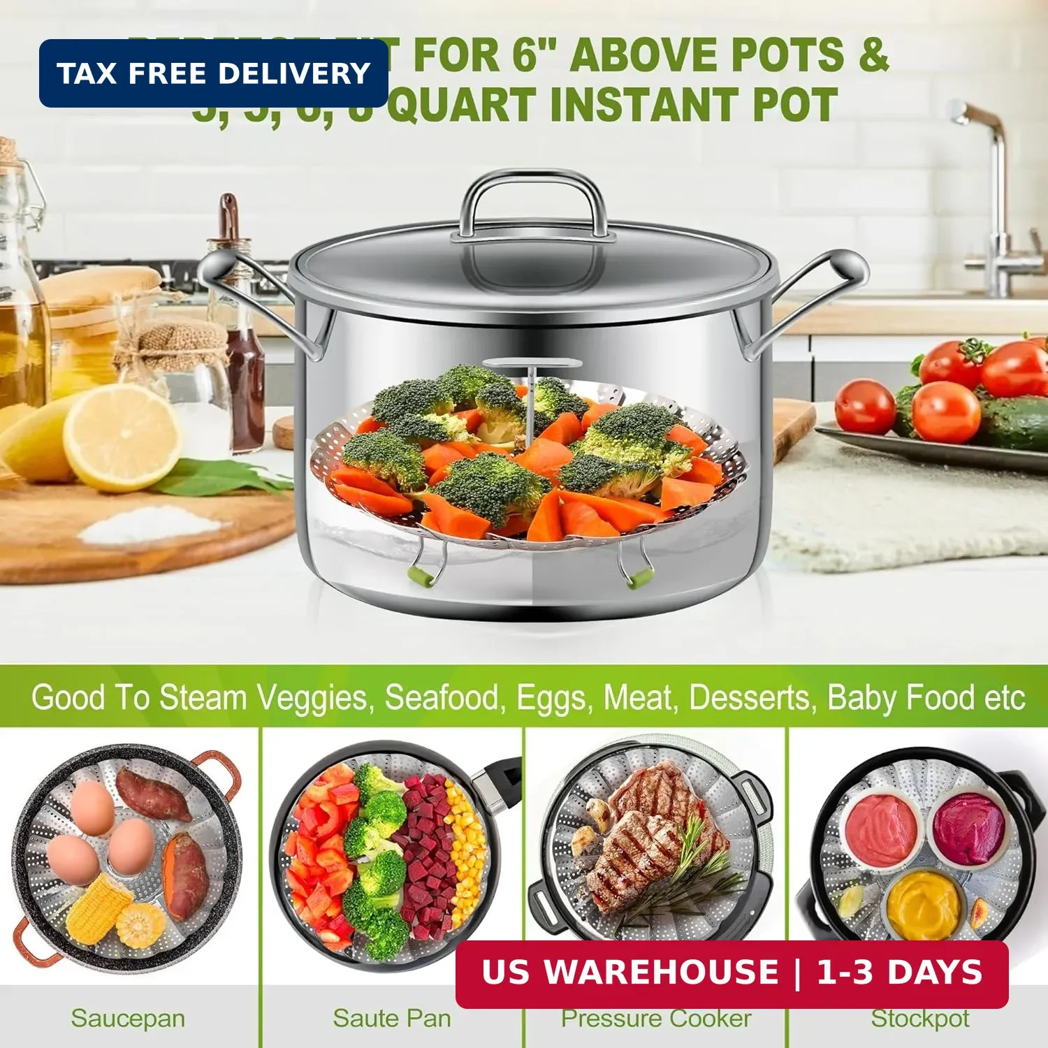 Pavsrmy Steamer Basket, 3rd Generation Stainless Steel Vegetable Steamer with Ex