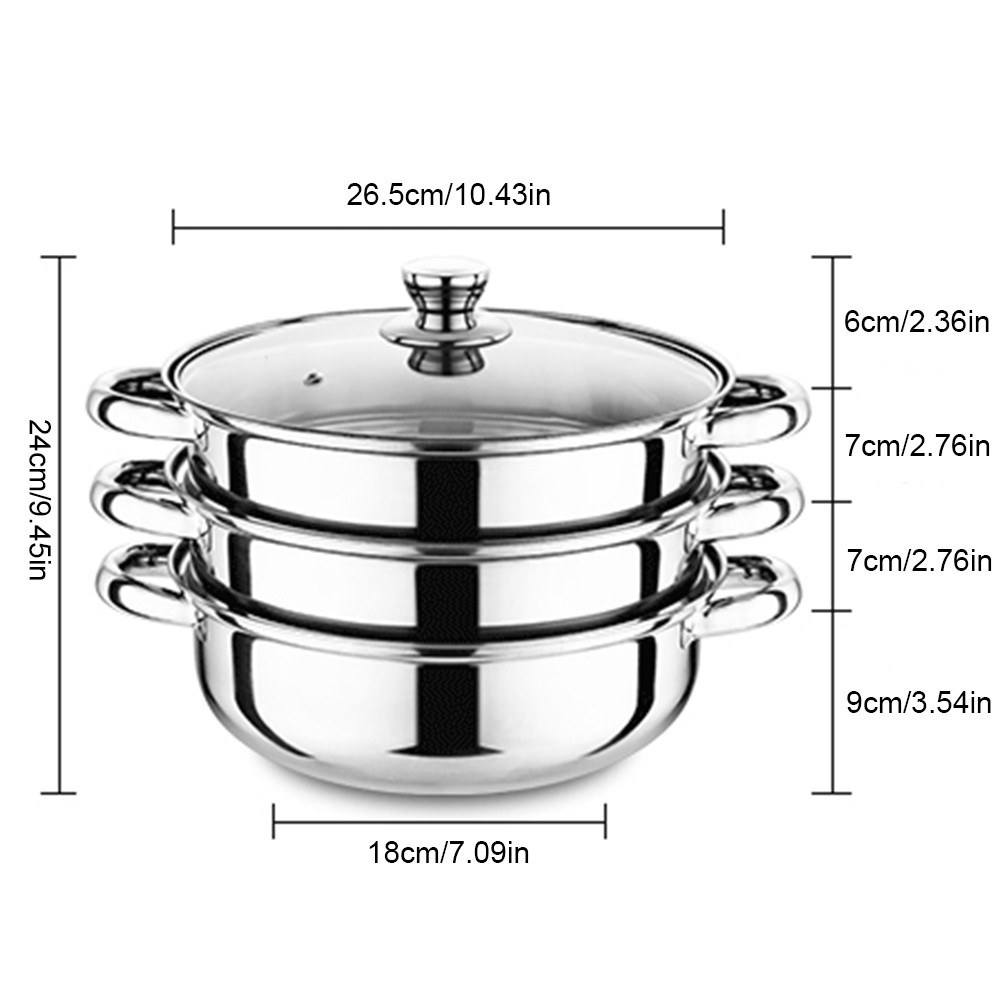 Toque Stainless-Steel Steamer Meat Vegetable Cookware Kitchen Pot Tool 3 Tier US