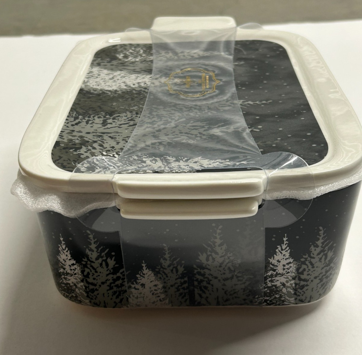 VHTF Grace Teaware Winter Black Grey Trees Rectangular Baker & Lid Casserole NEW