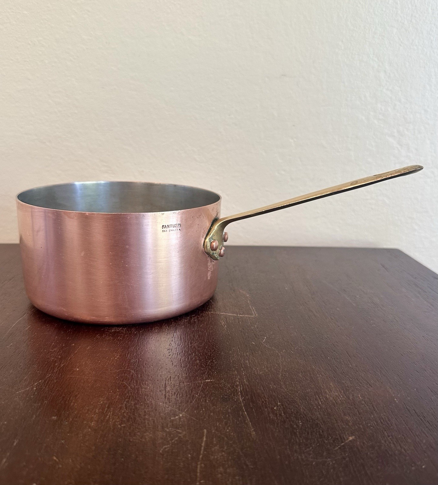 Vintage Fantuzzi Fab Chilena Copper Saucepan Pot Brass Handle Tin Lined 6.5”