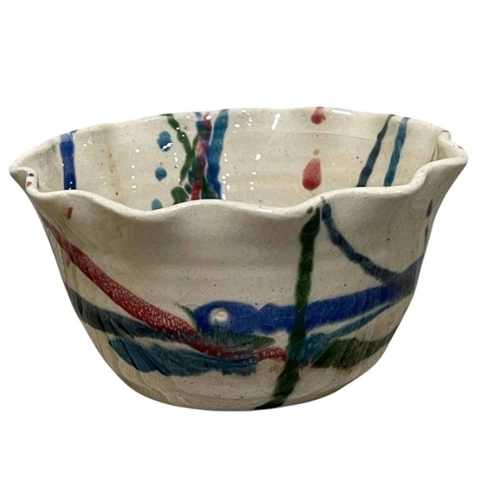 John Garrou Pottery Apple Baker Bowl Hand Crafted Ceramic Paint Splatter Recipe