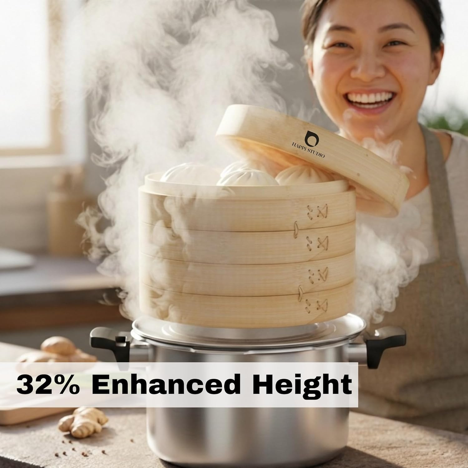 Bamboo Steamer Basket Set – 10 Inch Large Dumpling 2 Tier for Pots – Asian Cooki