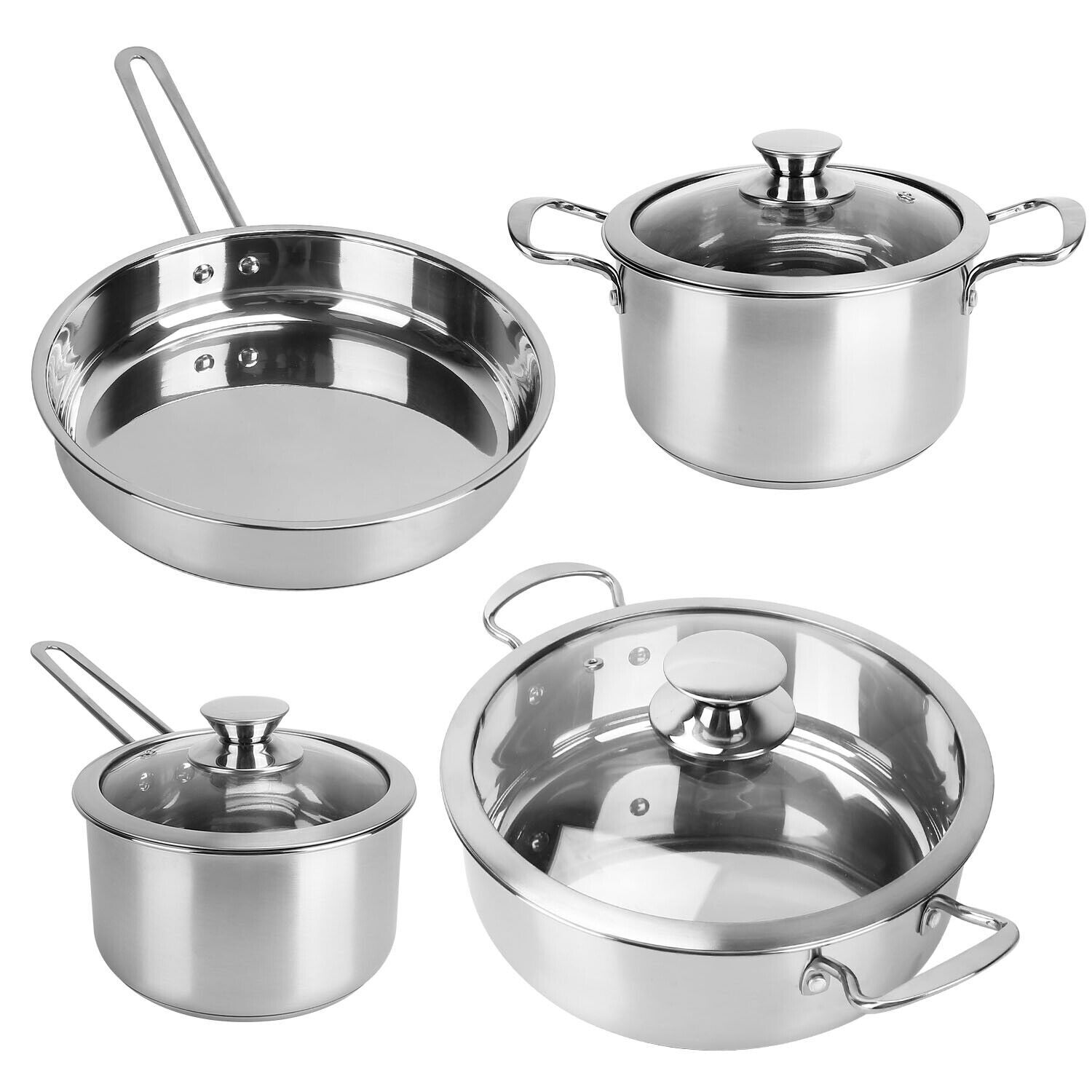 7 Pack Stainless Steel Cookware Set Induction Gas Pots Sauce Pans Frying Pan Set