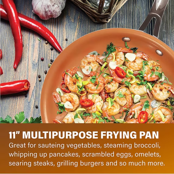 Gotham Steel 11 Inch Copper Non Stick Frying Pans, Ceramic Non Toxic Frying Pans
