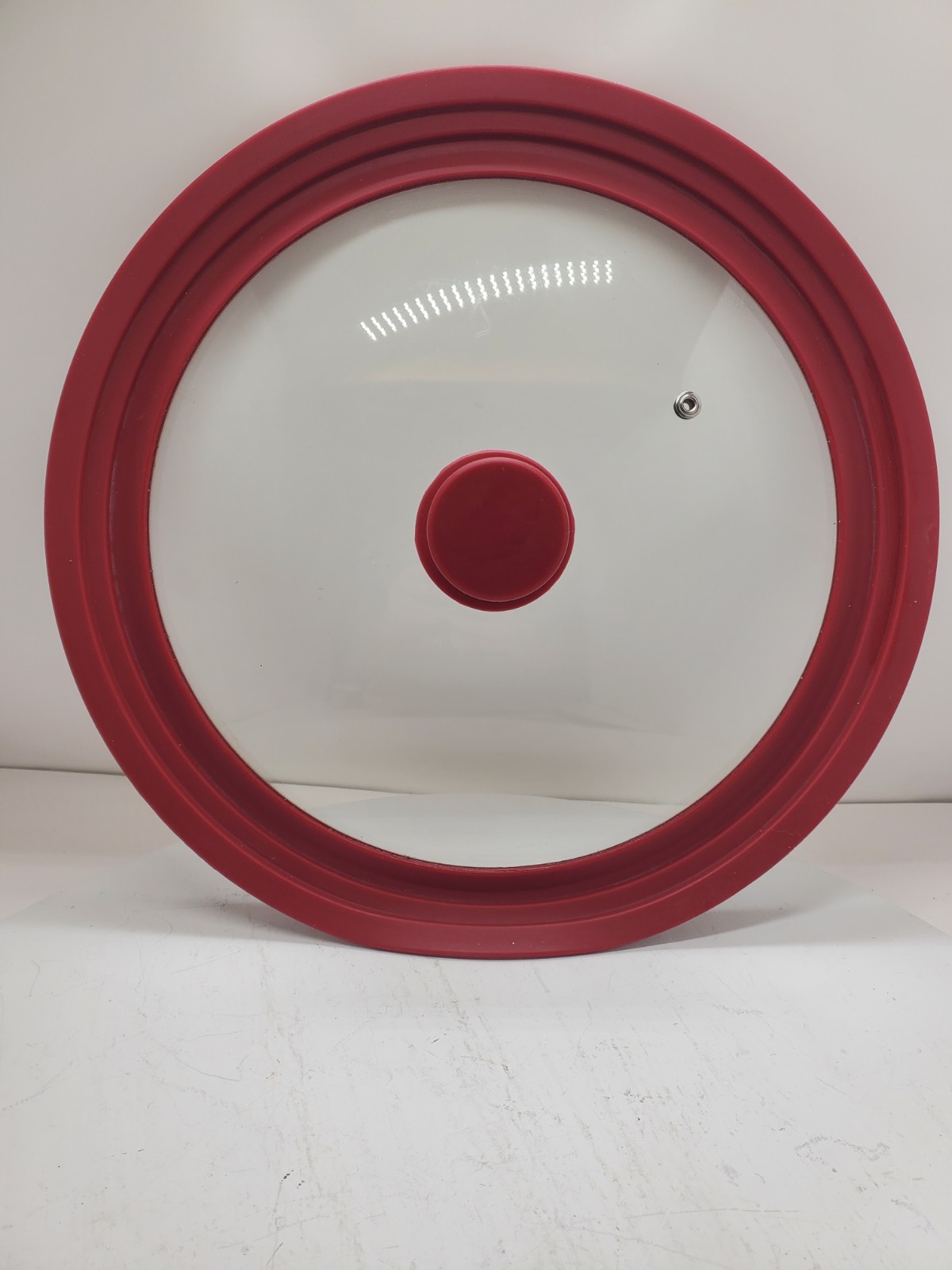 Universal Vented Lid 12”inch Glass Silicone Red, Fits 10″ 11″ 12″ Pans Pots