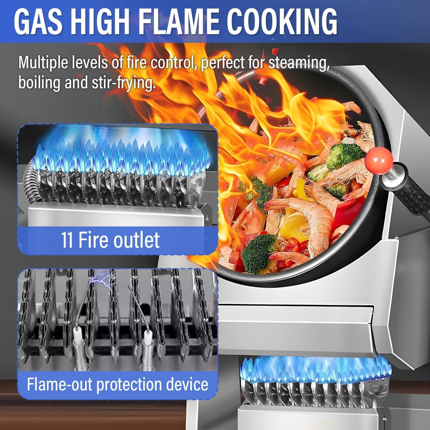 Automatic Commercialdrum Stir Fry Machine Countertop Cooker 110V & Water Spray