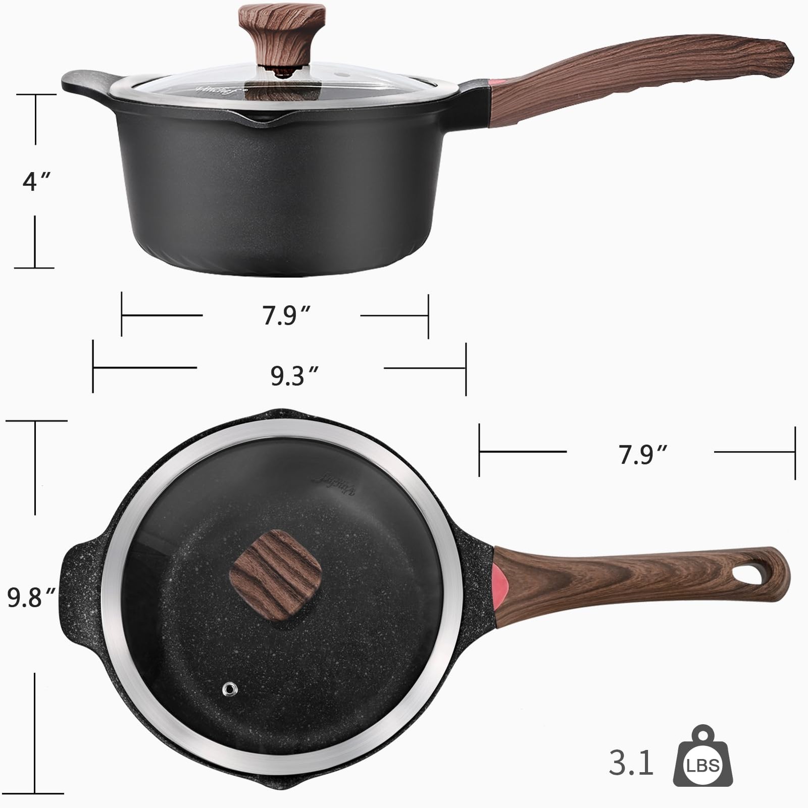VINCHEF Nonstick Stockpot With Lid 4 Quart, Large Saucepan with Stay Cool Han…