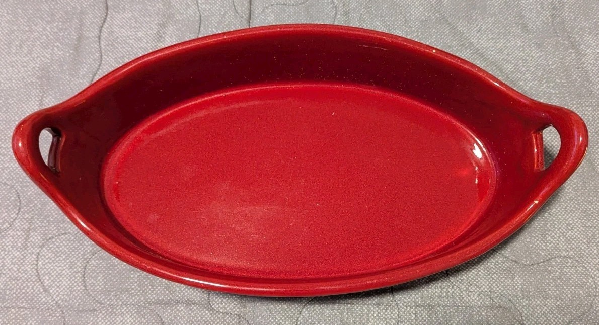 CRATE & BARREL – 14″ Oval Baking Casserole Dish – Red Glazed Stoneware Portugal