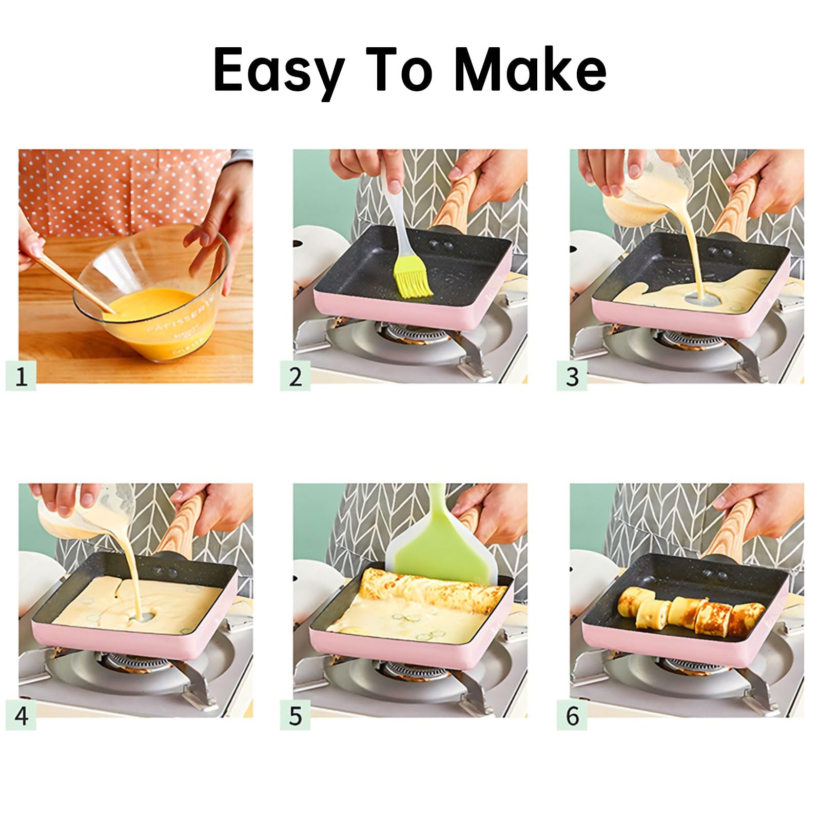 1 PCS Japanese Tamagoyaki Pan Omelette 6×7 Inch Aluminum Square Nonstick Pink