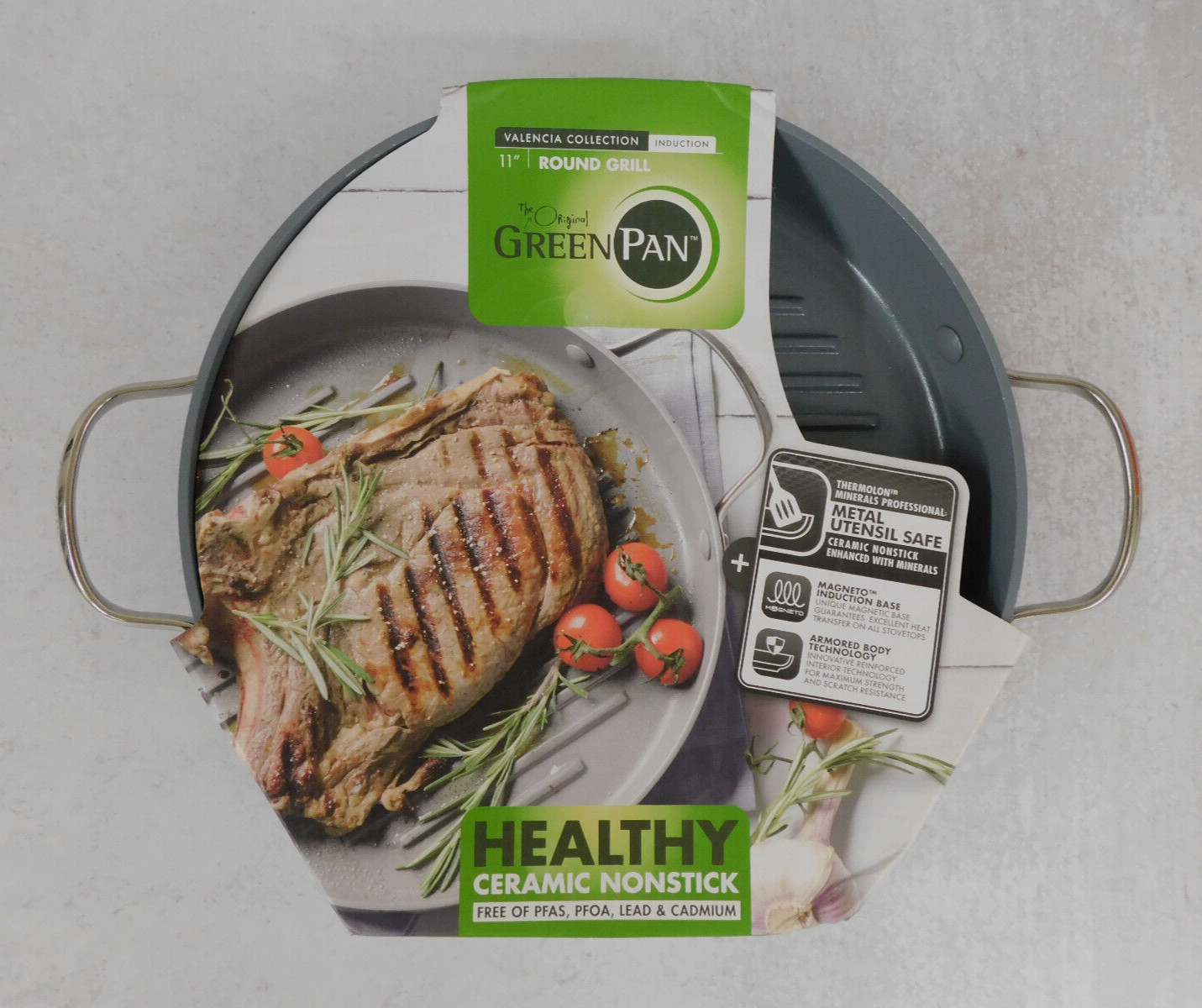 GreenPan Valencia Pro Ceramic PFAS-Free Nonstick Induction Grillpan, 11-Inch NEW