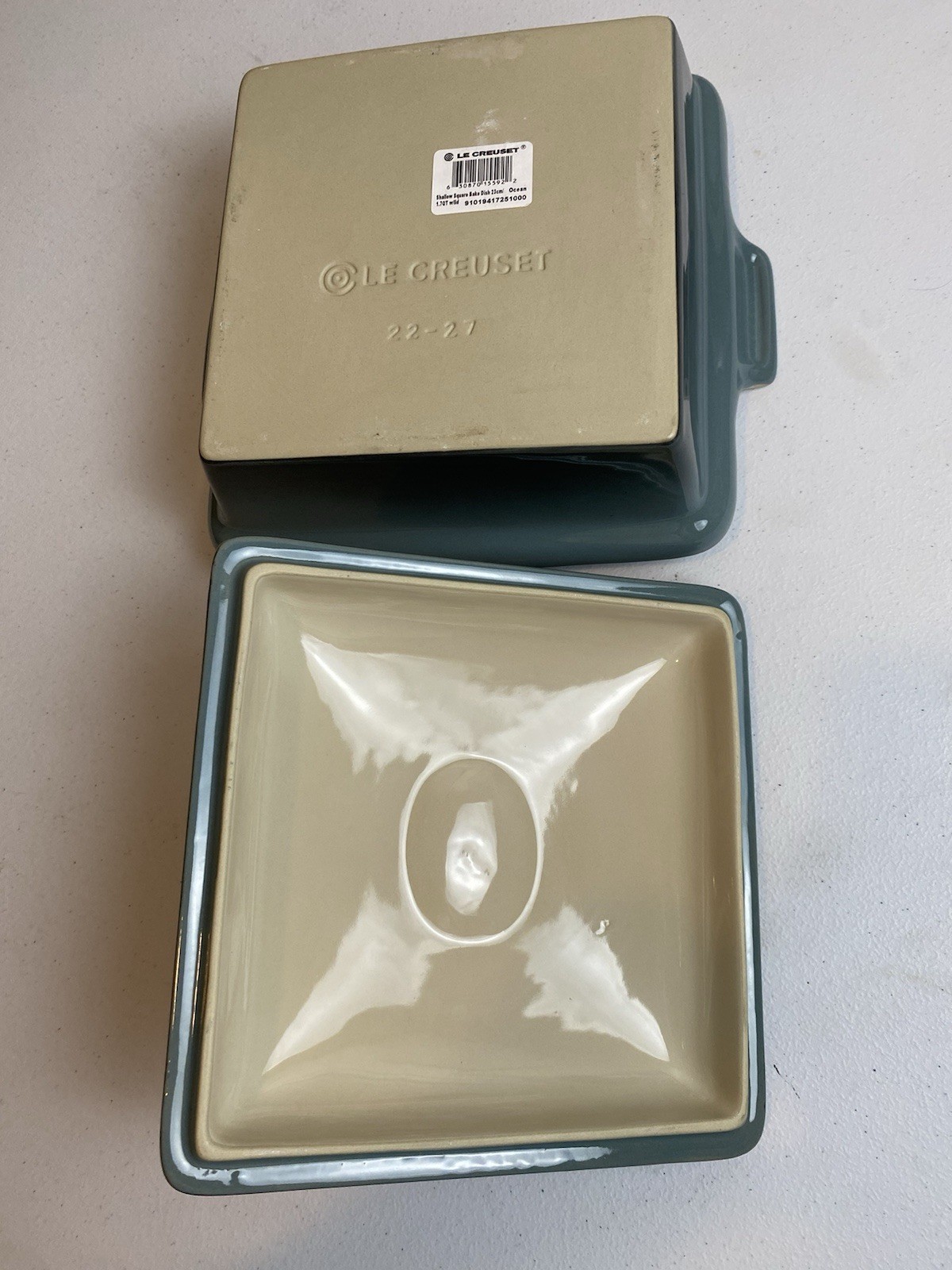 Le Creuset Square Ceramic Casserole Dish w/ Lid 1.7 qt ocean ￼